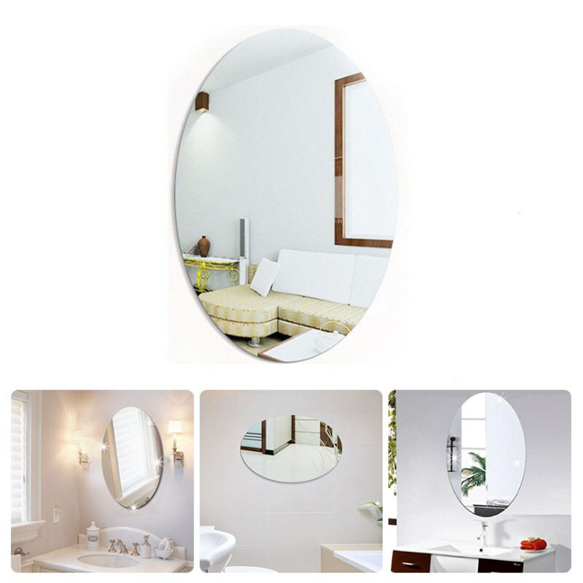 Premium Self Adhesive Mirror Sticker - Oval Shape ( Pack of 2  Mirrors)